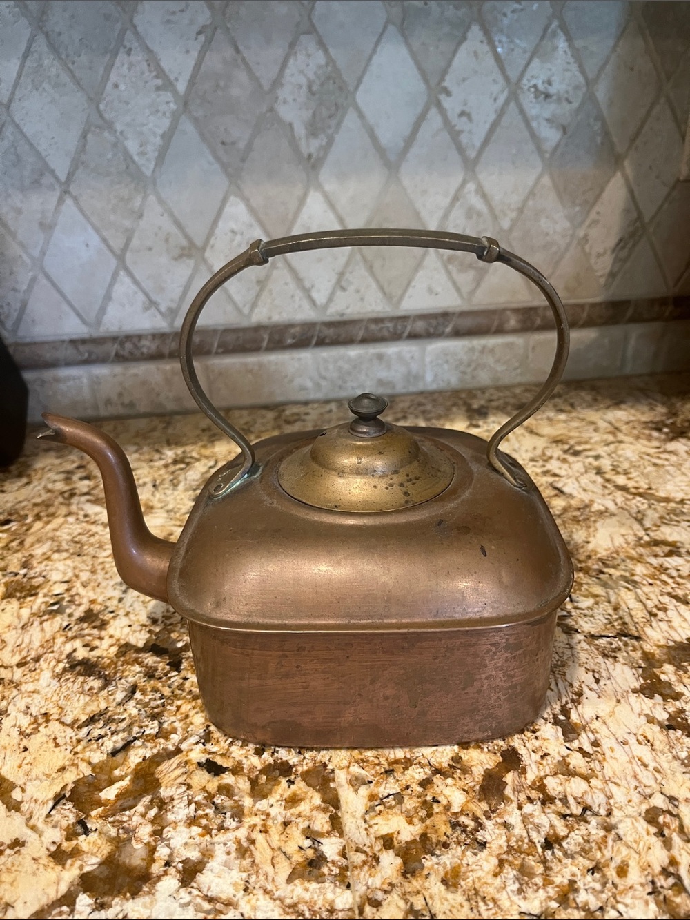 Vintage square Copper Teapot Kettle with goose neck Handle
